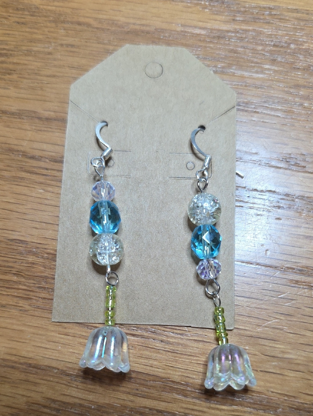 Crystal Bead Dangle Earrings with Blue and Clear Accents